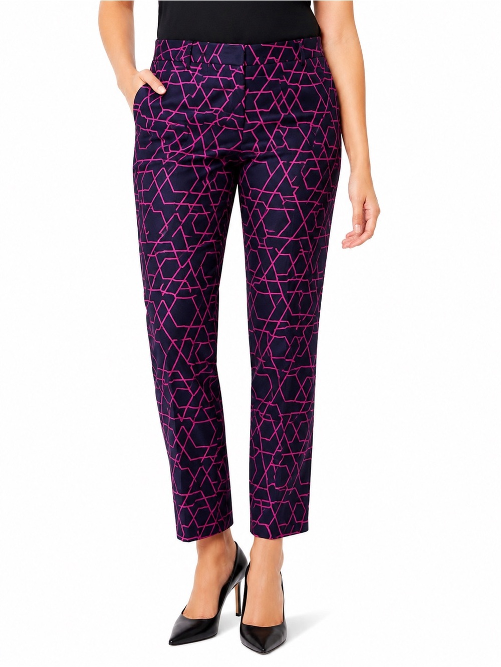 J.Crew Collection Geometric Wool Blend Ankle Pants Size 6 Pink Black